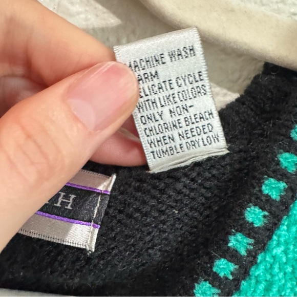 VTG Amanda Smith Chenille Argyle Knit Cardigan Preppy 90s Plaid Teal Old Money - Picture 6 of 8